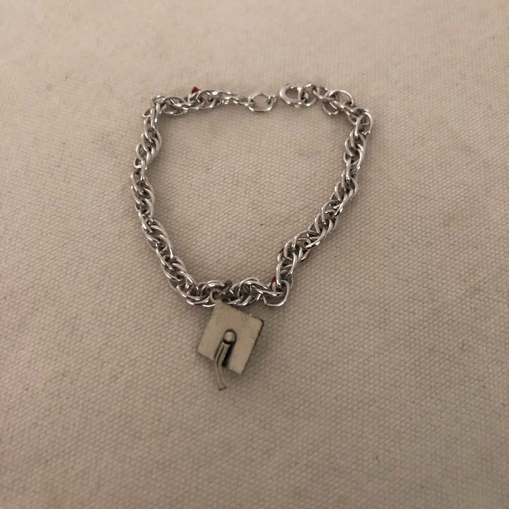 Graduation Cap Charm on Silver Bracelet
